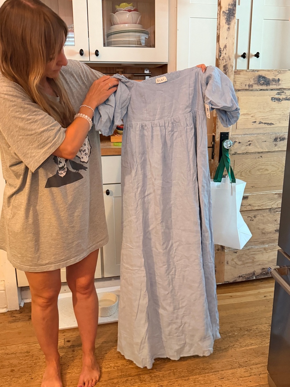 Light Blue Maxi Dress with Puff Sleeves - Solaí